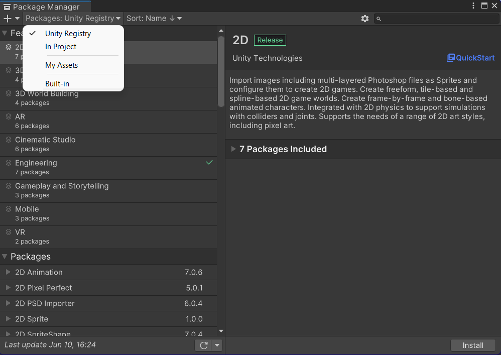 Packages: Unity Registry