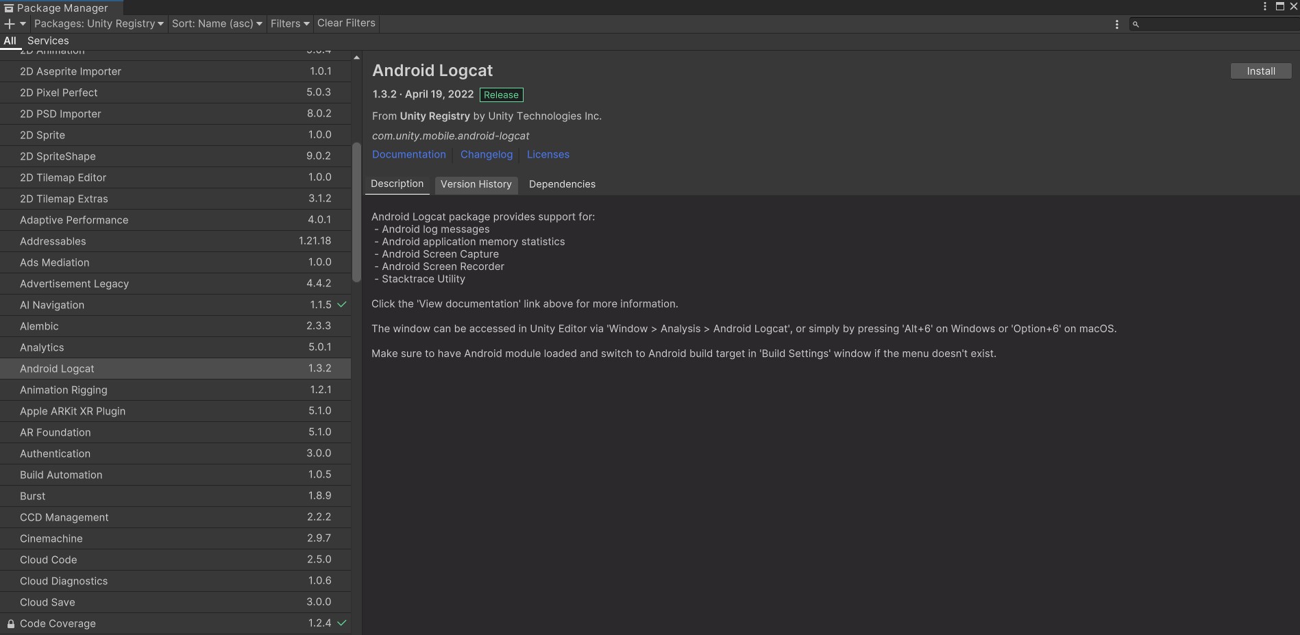 Android Logcat - PackageManager