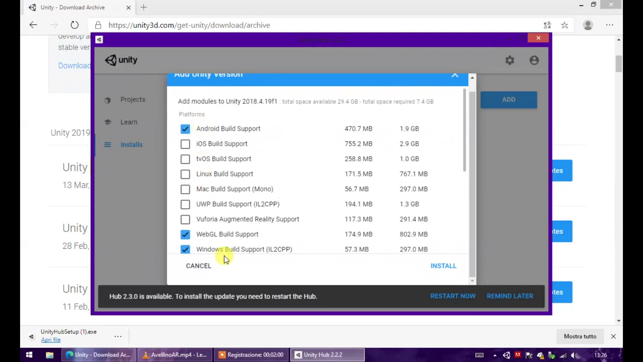 Installazione Unity 2018
