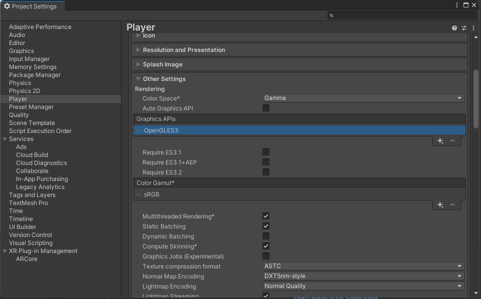 Unity Settings Player